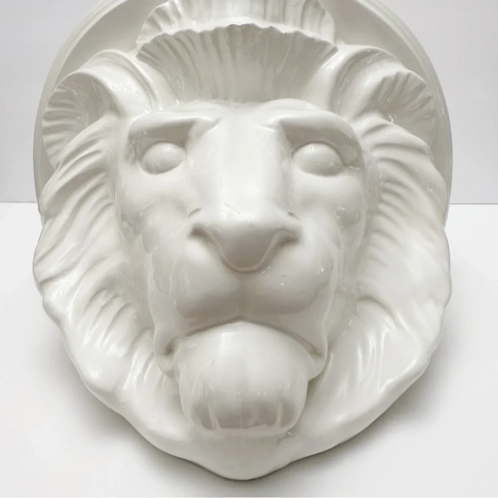 Vintage Large Lion Head White Ceramic Wall Shelf Sconce
